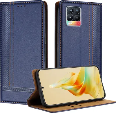 Produktbild von Handyhülle für Realme 8 /Realme 8 Pro 4G Leder Flip Klappbare Schutzhülle mit Standfunktion Blau