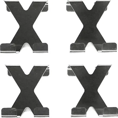 Four identical metal 'X' shaped hooks, arranged in a 2x2 grid against a white background.