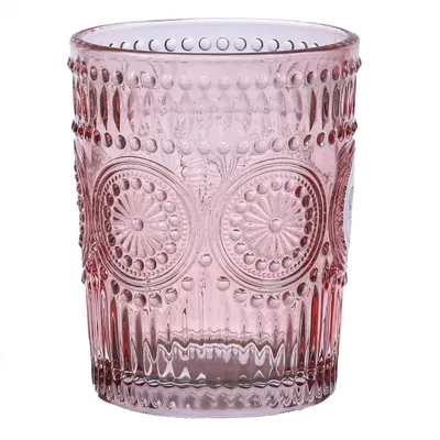 Produktbild von Trinkglas Vintage mit Blumenmuster - Glas - 280ml - H: 10cm - Bohostil - rot