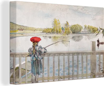 Produktbild von MuchoWow® - Leinwandbilder - Lisbeth Angeln - Carl Larsson, Wandbild, Wanddeko Bilder Wohnzimmer, 90x60cm