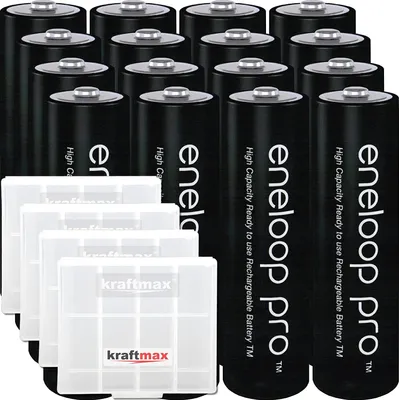 Produktbild von 16er Pack Panasonic Eneloop PRO XX AA/Mignon Akkus - Neueste Generation - 2550 mAh Hochleistungs Akku Batterien in Kraftmax Akkubox V5