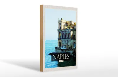 Produktbild von Holzschild Reise 20x30cm Naples Italy Neapel Panorama Meer