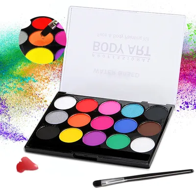 Produktbild von Body Painting Kinderschminke Set mit 15 Farben, Halloween Gesichtsbemalung Professionelle Palette mit Bürste, Waschbar, Perfek