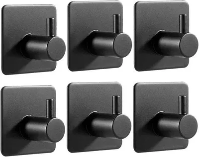 Productafbeelding van Ibenzoa® Zelfklevende zwarte haken – set van 6, roestvrij staal (304), geschikt voor maximaal 5 kg, zonder boren | Wandhaken voor badkamer, keuken en kantoor
