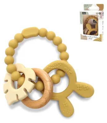 Produktbild von Lorelli Silicone and Beech Teether RABIT Beißring aus Silikon und Buchenholz Baby Beißhilfe ab 0+ Monaten für empfindliches Zahnfleisch