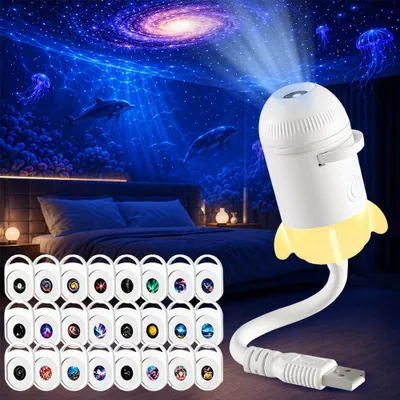 Galaxy-Projektor Nachtlicht, 5D, 24 Filme, USB, 360° drehbar