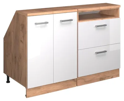 Produktbild von Küchenschrank für Dachschrägen Vicco R-Line Weiß Hochglanz 120 cm 2er Set Schrankkorpuss 60 cm Tiefe, Model 60249