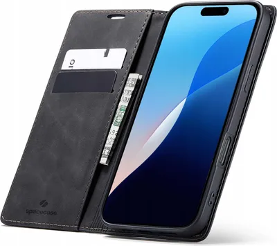 Obrázek produktu pro Pouzdro s klopou na telefon SPACECASE Wallet pro iPhone 16 Černá