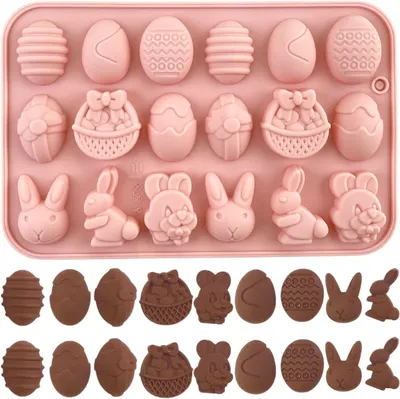Produktbild von 1 Stück Ostern Silikon Schokoladenformen 18 Hohlräume Ei, Hase, Kaninchenkopf, Korbformen Formen für DIY Schokolade, Süßigkeiten