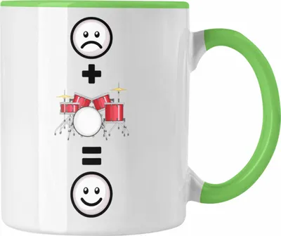 Produktbild von Trendation - Schlagzeug Tasse Geschenk für Schlagzeug-Spieler Liebhaber Lustige Geschenkidee :( + Schlagzeug = :) Geburtstag (Grün)