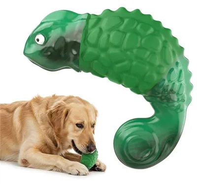 Produktbild von Kauspielzeug für Hunde in Chamäleonform, hergestellt aus Naturkautschuk und Nylon