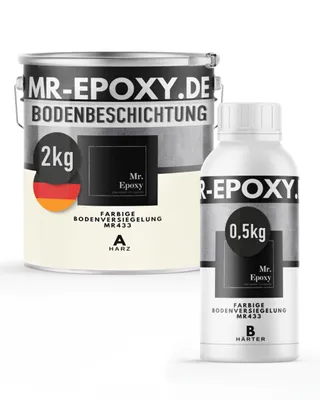 Produktbild von Mr. Epoxy Epoxidharz Bodenbeschichtung (2,5 kg, RAL 9001 Cremeweiß) - 2K Betonfarbe für Garagen, Keller & Werkstatt Boden - Flüssigkunststoff Epoxid Grundierung und Bodenversiegelung