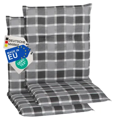 Produktbild von NYVI Gartenstuhl Auflagen Niedriglehner 2er Set Barcelona - UV-Beständig, Atmungsaktiv, Strapazierfähig - Niedriglehnerauflagen Outdoor - Sitzauflagen für Gartenstühle 100x50cm Anthrazit kariert