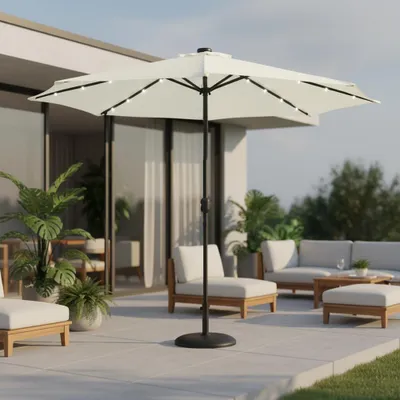 Produktbild von Sonnenschirm Marktschirm Ø3m LED beige Beleuchtung Strandschirm Gartenschirm UV