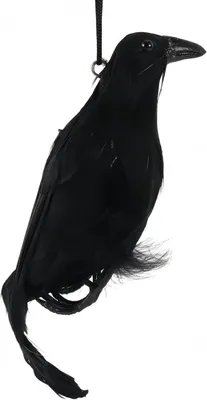 Productafbeelding van Kunststof kraai-ornament met veren, hangende raven voor Halloween, spookhuizen, woonkamers, planken en boekenkasten