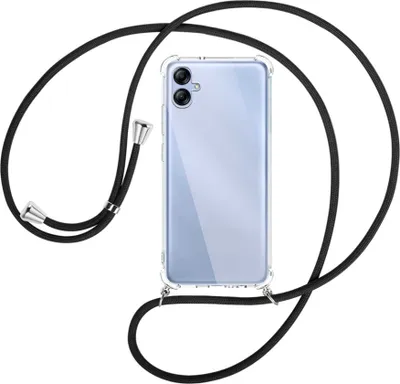 Produktbild von Handykette Backcover-Schutzhülle mit Band (Metall silberfarben) für Samsung Galaxy A04e (SM-A042) - schwarz