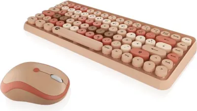 Image de Ensemble souris-clavier, mini clavier, touches rondes, multicolore sable/crème (KSKM-5200M-RF (FR))
