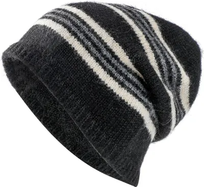 Produktbild von INF Gestreifte Wollmütze - Warme und stilvolle Strickmütze für den Winter Schwarz