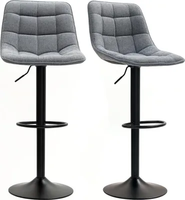 Produktbild von Barhocker 2er-Set, Gepolstert Barstuhl mit Lehne, Stahlgestell, Chenille-Optik, Höhenverstellbare Küchenstühle mit Fußstütze 360° Drehbar Tresenhocker für Küche, Wohnzimmer Dunkelgrau