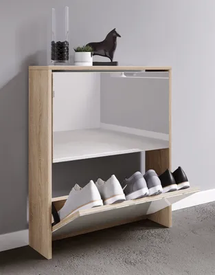 Produktbild von VCM Holz Schuhschrank | Maße: H. 73 x B. 63 x T. 17 cm | 2 Klappen mit Spiegel - Stido L