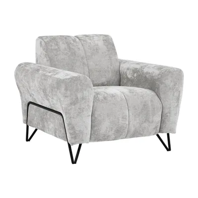 Produktbild von Sessel VOLARE - Klassische Sessel - Moderner Polstersessel - Chenille Vega in Hellgrau, dekorative schwarze Metallbeine