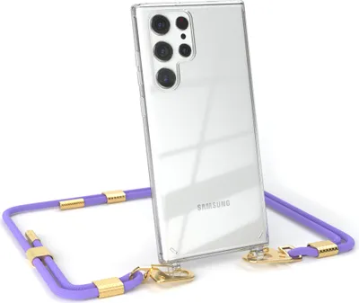 Produktbild von EAZY CASE Handykette für Samsung Galaxy S22 Ultra 5G, Transparente Silikonhülle mit Band, Clear Case, abnehmbar in  Violett