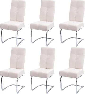 Immagine prodotto di Set di 6 sedie da pranzo imbottite | A x L x P 105 x 46 x 60 cm | Altezza seduta 53 cm | Metallo Tessuto/Chenille | Crema | Sedia da cucina Sedia a sbalzo Sedia con schienale