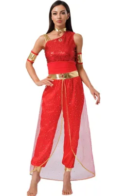 Produktbild von Damen Bauchtänzerin Kostüm Gr. L Arabische Prinzessin – Orient Dance Jumpsuit mit Hose, Tanzbekleidung für Karneval & Party, Fasching, Halloween