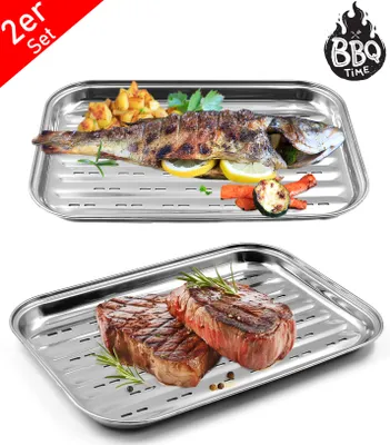 Produktbild von BBQ Grillschalen 2er Set - Edelstahl Grillkorb Grillschale für den Aussenbereich - Zubehör Schale Pfanne für Gemüse Fisch oder Fleisch - Für Gasgrill und Alle Anderen Grills