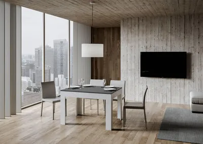 Immagine prodotto di ITAMOBY - Tavolo allungabile 120/180x90 cm Bibi Mix piano antracite spatolato - base bianco spatolato