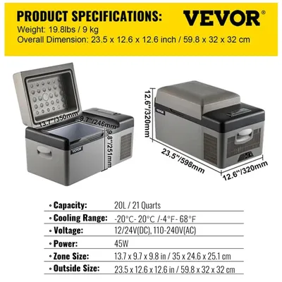 Obrázek produktu pro Kompresorová chladnička Koelbox o objemu 15–55 litrů – přenosná mini lednice a mrazák pro auto, kempování a cestování, s napájením 12/24V a 110-240V