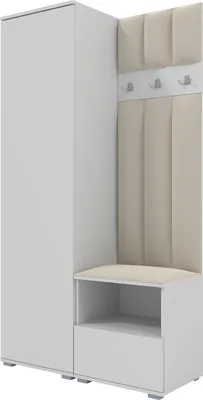 Produktbild von Garderoben-Set Nela I LUX, gepolsterte Garderobe 100 cm mit Sitzbank, Wandpaneelen und Stauraum (Farbe: Weiß + Trinity 01)