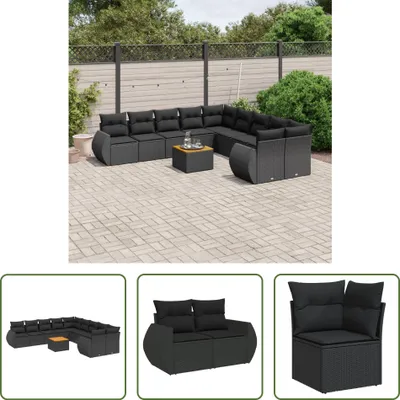 Produktbild von The Living Store 11-tlg. Garten-Sofagarnitur mit Kissen Schwarz Poly Rattan