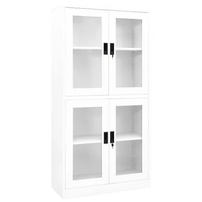 Produktbild von Büroschrank Weiß 90x40x180 cm Stahl und Hartglas