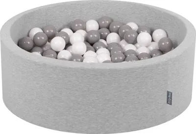 Zdjęcie produktu dla KiddyMoon suchy basen okrągły z piłeczkami 7cm jasnoszary: biały-szary 90x30cm/200piłek zabawka basen piankowy
