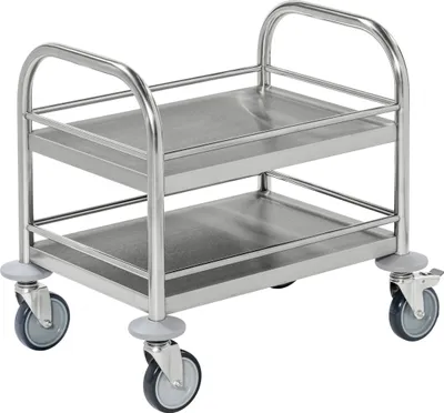 Produktbild von Kongamek kleiner Edelstahl- Tischwagen rostfrei mit 2 Böden 495x515mm mit Umrandung und Bremse