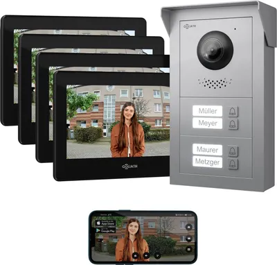 Produktbild von GOLIATH Basic 2-Draht BUS Türsprechanlage | FullHD | App | 150° | 4 Fam | Silber/Schwarz | Aufputz