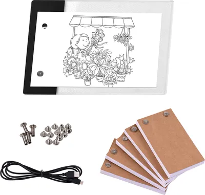Obrázek produktu pro Flip Book Kit s mini LED světelnou podložkou Hole Design 3 úrovně ovládání jasu Light Box 300 listů animačního papíru Flipbook vázání šrouby pro děti studenty dospělé kreslení skicování Cartoon Creation