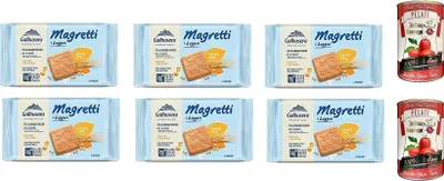 Produktbild von 6x Galbusera Magretti Kekse mit Malz und Gerste 350g kuchen biscuits cookies + Italian Gourmet 100% italienische geschälte Tomaten dosen 2x 400g