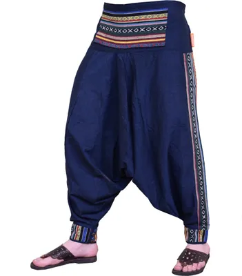 Immagine prodotto di Pantaloni harem etnici "Rishikesh" in stile boho con inserti in tessuto colorato