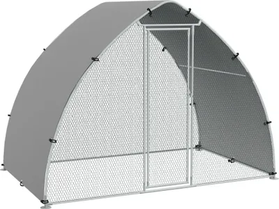 Image de PawHut Grand enclos poulailler chenil volière extérieure 5,75m² toit anti-UV, parc grillagé 3,04L x 1,9l x 2,2H m, toit anti-UV, acier galvanisé, porte verouillable, argenté