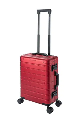 Obrázok produktu pre Travelhouse Oslo hliníkový kufrík 55 cm červený – prémiový kabínový kufrík bez zipsu – číselný zámok TSA – kufrík s tvrdou škrupinou – 41,5 l