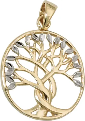 Produktbild von Anhänger Halsschmuck, Lebensbaum mit weißen Blättern, 375 Gold Gelbgold