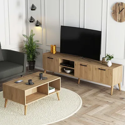 Obrázek produktu pro Skye Decor, sestava 1587-2076, sestava nábytku do obývacího pokoje, dub, 100 % MELAMÍNEM POVLÁKNĚNÉ PANELY, 180 x 35 x 53 cm
