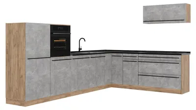 Obrázok produktu pre Rohová kuchyňa Vicco R-Line betón/Dub Goldkraft 327 x cm bez pracovnej dosky, Model 67564
