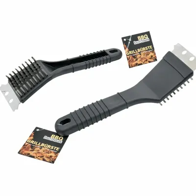 Produktbild von Grillbürste 21 cm 2 Stück Edelstahl Schwarz BBQ Reinigungsbürste mit Metallschaber Grillreiniger für Grillrost