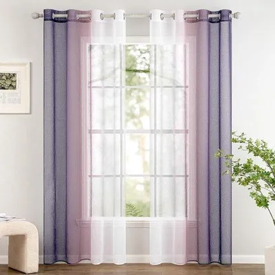 Immagine prodotto di Set di 2 tende trasparenti bicolore con anelli per camera da letto e soggiorno, 140 x 260 cm, viola