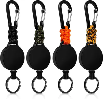 Image de Lot de 4 porte-clés, extensibles avec un câble en acier de 60 cm, porte-badges, avec mousqueton, pour clés