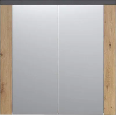 Zdjęcie produktu dla Drewniana szafka z lustrem w kolorze koniakowym – 79 x 78 x 20 cm