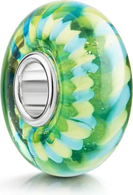 Produktbild von MATERIA by Matthias Wagner Glas Bead Muster grün gelb blau mit Silber Hülse für Armbänder / Ketten 1278